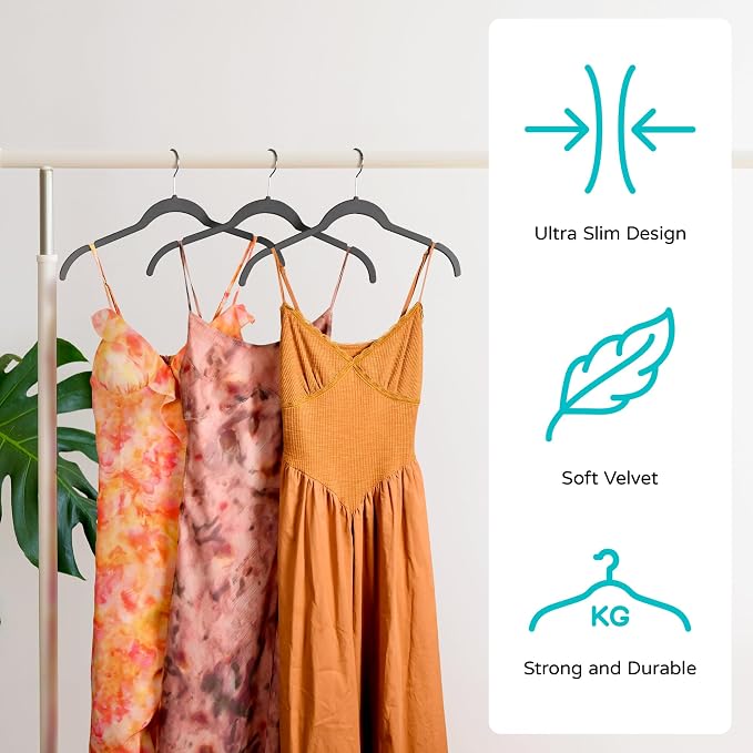 Sishynio Premium Velvet Hangers 30 Pack - Space-Saving Closet Organizer for Clothes, Non-Slip Flocked Design, Ideal for Shirts and Coats (Black) - Image 5