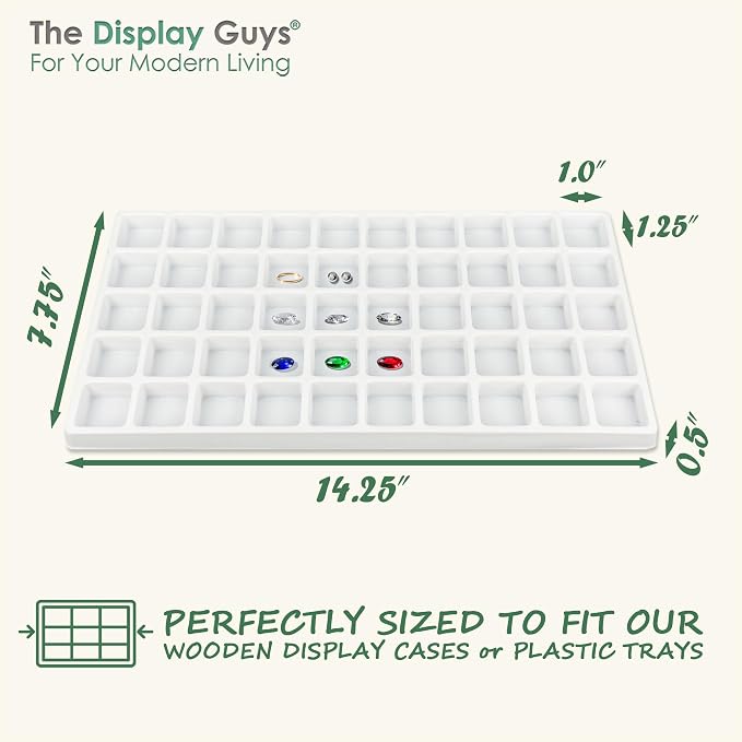 TheDisplayGuys For Your Modern Living 2-Pack 50-Compartments Flocked Velvet Jewelry Display Inserts - Tray/Case Liners - Ring Earrings Storage, (White) by The Display Guys - Image 3