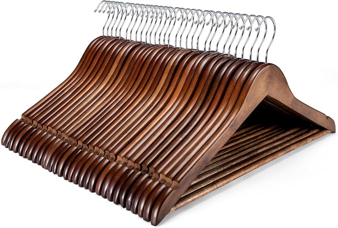 HOUSE DAY Bulk Wooden Hangers 150 Pack, Heavy Duty Wood Coat Hangers for Closet, Smooth Finish Woode Suit Hanger with Non Slip Pants Bar, Sturdy Wood Clothes Hanger for Shirts, Walnut by HOUSEDAY