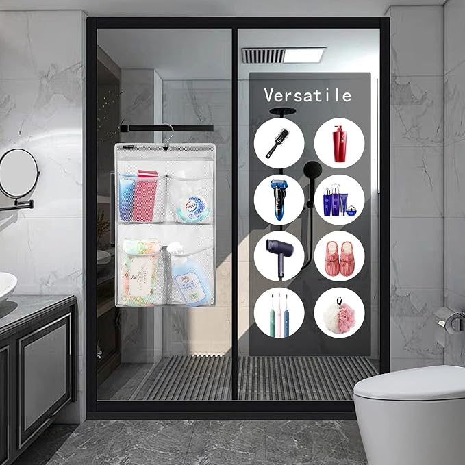 Mesh Shower Organizer Hanging Caddy Quick Dry Bathroom Storage for Toiletry Accessories with Rotating Hanger (4 Pockets) - Image 2