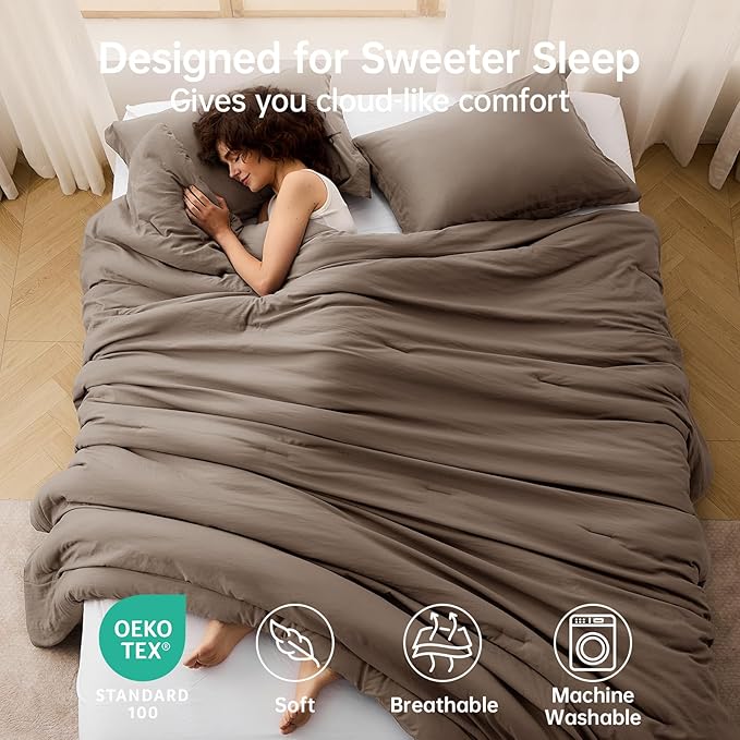 MUXHOMO Full Comforter Sets, All Season Ultra Soft Down Alternative Bedding - 3 Piece Lightweight Bed Set Includes 1 Comforter (82"x86") and 2 Pillow Shams (20"x26"), Brown
