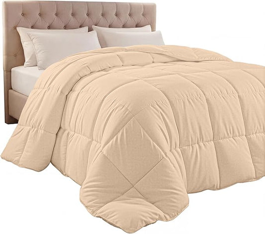 Utopia Bedding King Comforter Duvet Insert, Quilted Beige Comforter with Corner Tabs, Box Stitched Down Alternative Comforters King Size 90 x 102 inches