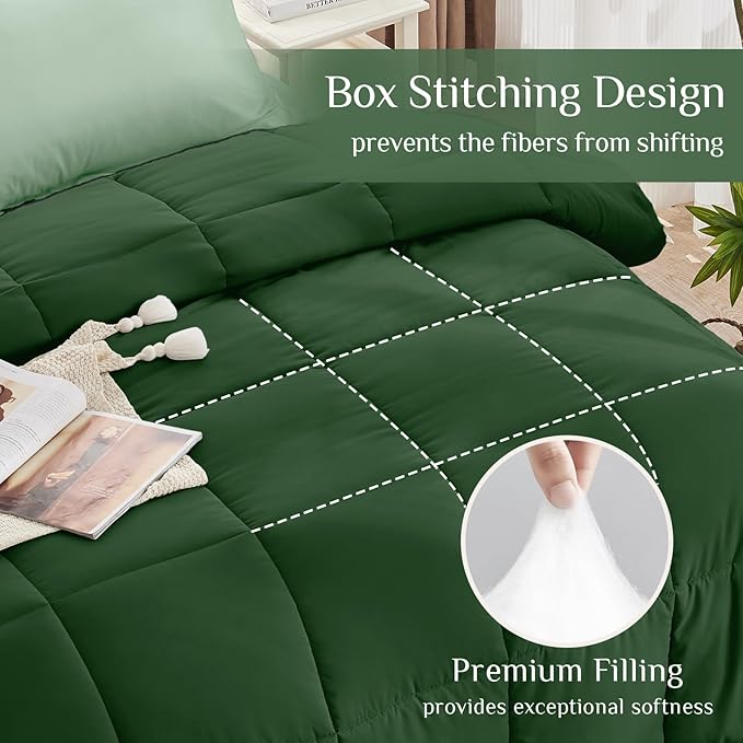 JOLLYVOGUE California King Comforter Set, Ultra-Soft Bed in a Bag 7 Pieces, Oeko-TEX Certified Bedding Set with Down Alternative Comforter, Sheets, Pillowcases & Shams, Dark Green & Light Green