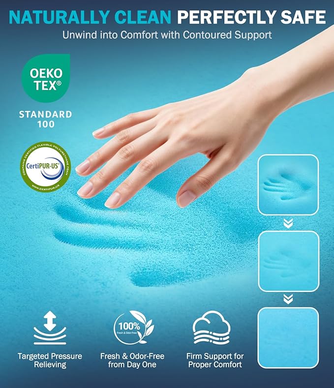Dual Layer 4 Inch Memory Foam Mattress Topper King Size, 2" Cooling Gel Memory Foam & 2" Pillow Top, Mattress Pad Cover for Back Pain Relief, Deep Elastic Pocket, Medium Support, White