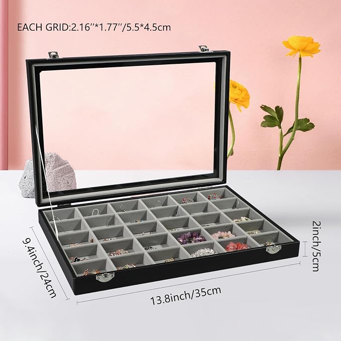Stratalife Jewelry Organizer Earring Holder Jewelry Tray Earring Storage Organizer Display Rock Collection Box Jewelry Storage For Women Girls 30 Grid (Gray Black) - Image 4
