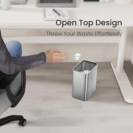 Cesun Small Bathroom Trash Can 2.1 Gallon Wastebasket, Modern Metal Garbage Can Office Waste Basket, Silver Stainless Steel Trash Bin for Bedroom, Home Office, Toilet, rv, Near Desk, Under Sink. - Image 4