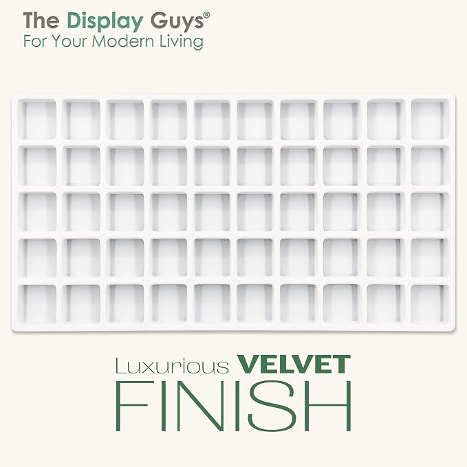 TheDisplayGuys For Your Modern Living 2-Pack 50-Compartments Flocked Velvet Jewelry Display Inserts - Tray/Case Liners - Ring Earrings Storage, (White) by The Display Guys - Image 2