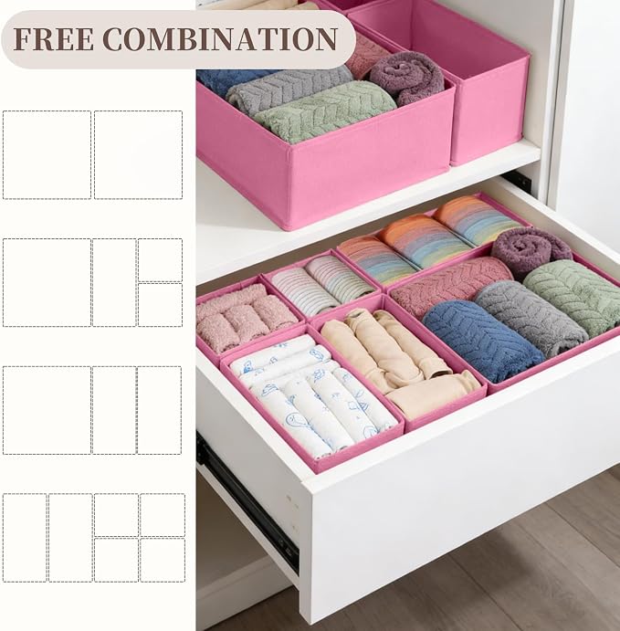 Drawer Organizer Clothes, 16 Pack Dresser Organizer Bins, Foldable Closet Organizers and Storage Fabric Dresser Bins, Shallow Drawer Dividers for Clothing, Underwears, Socks, Tie - Image 4