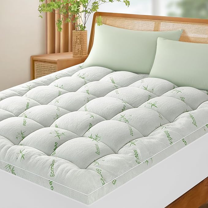 3 Inch Mattress Topper Queen Size - 1500GSM 3D+7D Down Alternative Fill Pillow Top Mattress Pad, Viscose Made from Bamboo Cover, Extra Firm for Back Pain, 6"-18" Deep Pocket (60"x80")