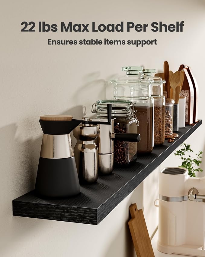 AMADA HOMEFURNISHING Floating Shelves, Wall Shelves for Living Room, Bedroom, Bathroom, Kitchen & Home Office Organization, Bathroom Shelves with Hidden Brackets, 22 lbs Max Load, Black, AMFS45B - Image 4