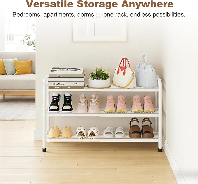 KANAV 3-Tier Expandable Shoe Rack, Heavy Duty Adjustable Metal Shoe Organizer for Closet & Entryway, Freestanding, Tool-Free Assembly, White - Image 3