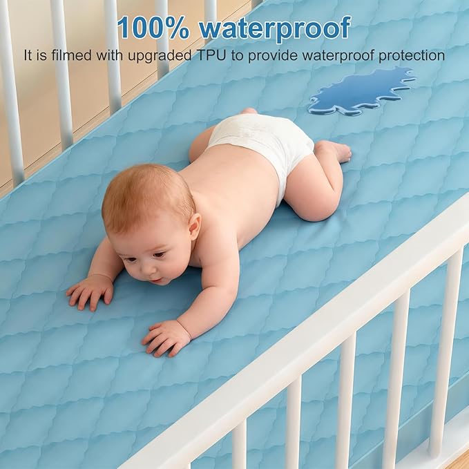 2Pack Waterproof Crib Sheets Cotton 24X38 Fitted Crib Sheets Crib Mattress Protector Sheets,Soft Bed Sheets,Washable Little Bed Sheets,Neutral for Boy,Girl,Toddler (Blue, 24X38inch)