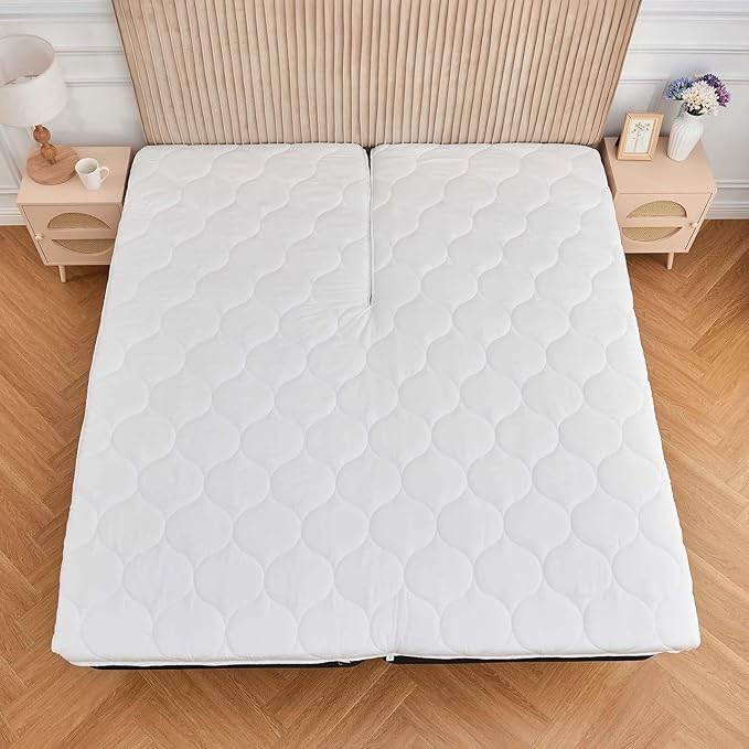 Kingnex Quilted Split Top Cal King Mattress Topper Pad for Adjustable Bed Breathable Fitted Fluffy Pillow Top Mattress Pad Split Top Cal King
