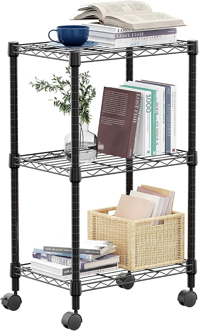 M MZG 3 Tier Shelf Metal Storage Shelves Wire Rack Closet Organizers with Wheel for Garage Kitchen Bathroom Laundry Black 11.8" D x 17.7" W x 29.8" H by MEIGAOPLASTICANDMETALHKCOLIMITED