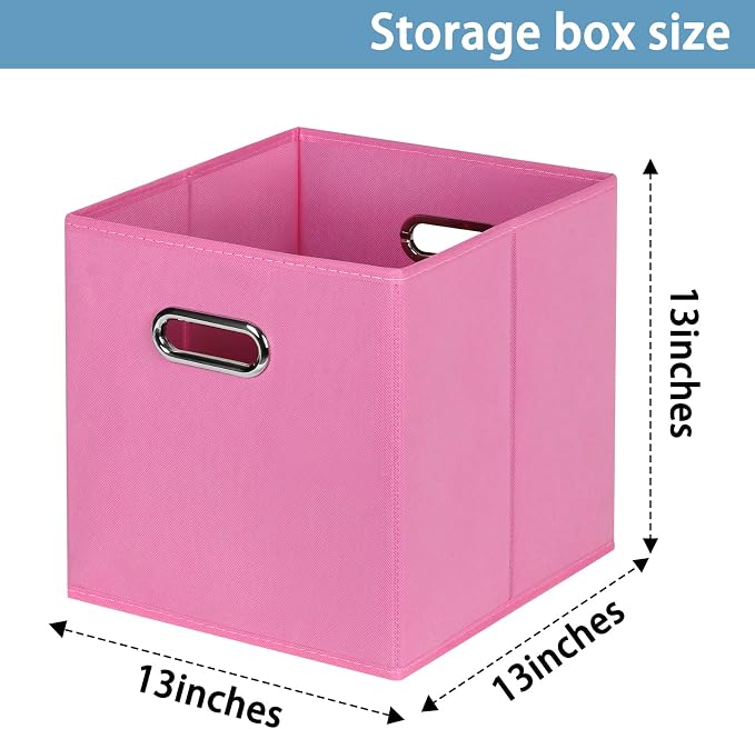 Black Fabric Cubby Storage Bins,13x13x13 Inches ,Cube Organizer Bin Foldable Storage Boxes with Dual Handles Fabric Organizer Box and collapsible Storage basket,Set of 6,Pink - Image 2