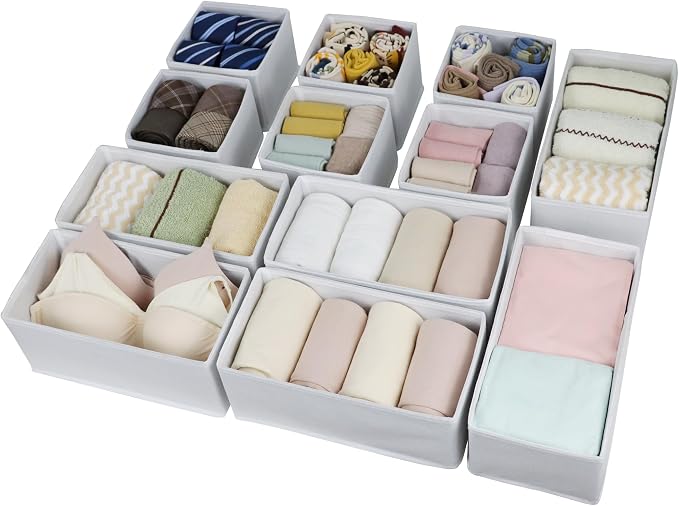 Fordonral Drawer Organizer Clothes, Foldable Fabric Dresser Organizer Closet Organizers and Storage Box for Underwear,Folded Clothes,Baby Clothing,Socks,Bra,Towels,Ties(6M+6S,White) - Image 3