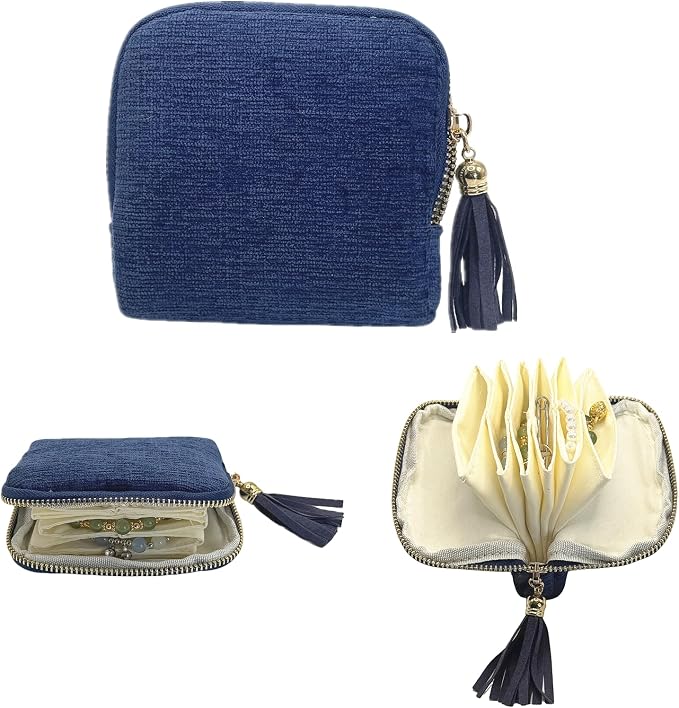 Small Travel Jewelry Case - Jewelry Travel Organizer Bag with Tassel Zipper for Bracelets, Necklaces, Bangles, Jewelry Organizer Storage Bag Gift for Women Girls - LJB001-Royal Blue by ToLoveToLife