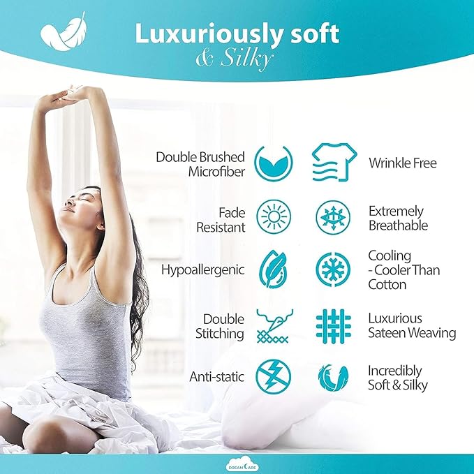 DREAMCARE Twin XL Sheet Sets - 4 pcs Breathable Cooling Bed Sheets - up to 15" Deep Pocket Twin XL Sheets Set with Side Pockets - Extra Soft 100% Brushed Hypoallergenic Hotel Luxury Bedding -Dark Gray