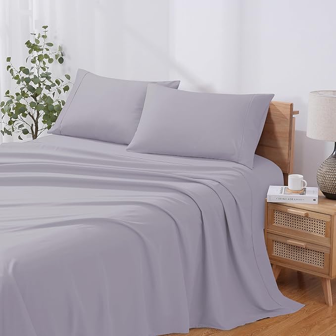 Modern Threads Soft Microfiber Solid Sheets - Luxurious Microfiber Bed Sheets - Includes Flat Sheet, Fitted Sheet with Deep Pockets, & Pillowcases Lilac Marble Queen
