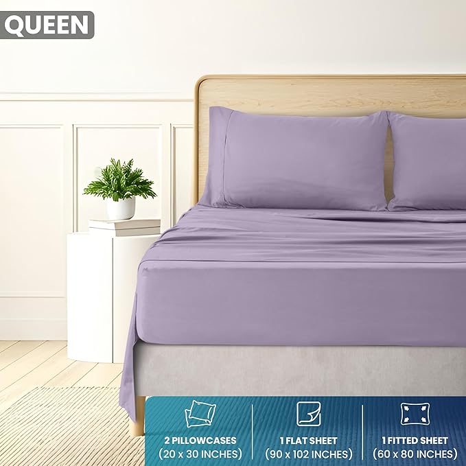 Utopia Bedding Queen Size 4 Piece Sheet Set - Brushed Microfiber - Soft Bed Sheets for Queen Size Bed Set - Includes 1 Fitted, 1 Flat, & 2 Pillow Cases - Deep Pocket (Lavender)