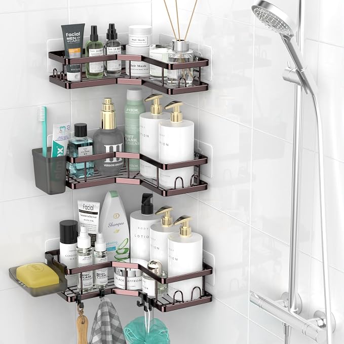 AKTECKE Corner Shower Caddy Organizer Shelf: Adhesive No Drilling Shower Rack Bathtub Shelves - 3Pack Rustproof Bathroom Shower Shelf - Image 2