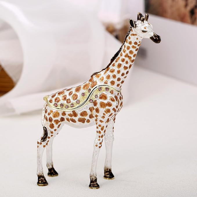 Hand Painted Animal Trinket Box for Home Decor, Hinged Jewelry Organizer Storage, Unique Personalized Collectible Keepsake Figurine Handmade Decorative Ornament Gifts (Giraffe) - Image 4