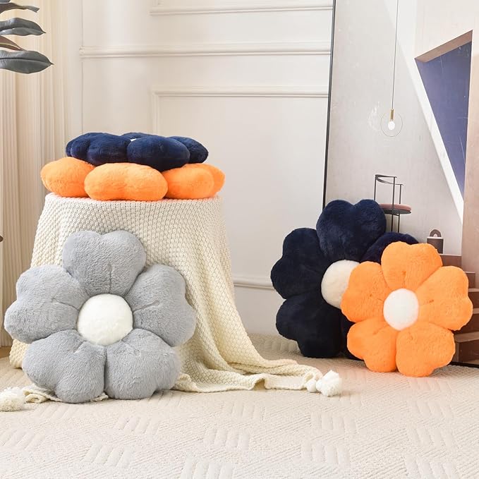 Flower Pillow, Flower Shaped Pillow Decorative Throw Pillows for Bed Couch, Cute Daisy Pillow Dorm Decor Floor Seating Cushion (Grey, 19.6 Inches)