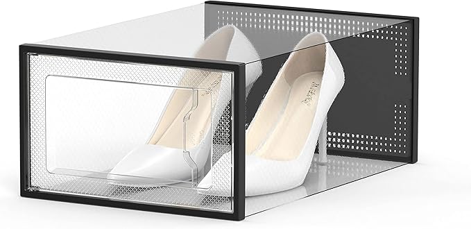 SEE SPRING 12 Pack Shoe Storage Box, Clear Plastic Stackable Shoe Organizer for Closet, Space Saving Shoe Rack for Entryway Sneaker Container Bin Holder (Black) - Image 2