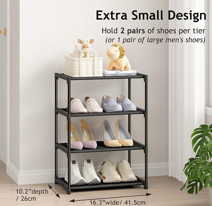 Autonomier 4 Tier Extra Small Shoe Rack (16.3" Wide), Narrow Stackable Kids Toddler Adult Shoe Storage Organizer Shelf for Closet Floor Entryway Bedroom, Space Saver Shoe Rack Organization Shelves - Image 5