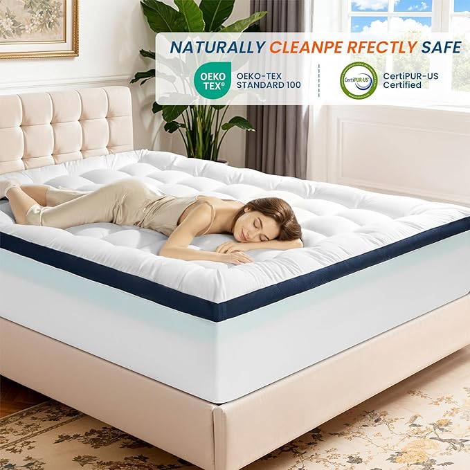 4 Inch Dual Layer Memory Foam Mattress Topper - 2 Inch 1000GSM Fluffy Soft Pillow Top Mattress Pad Cover and 2 Inch Egg Crate Cooling Gel Memory Foam for Back Pain Relief,(Twin,39"x75")