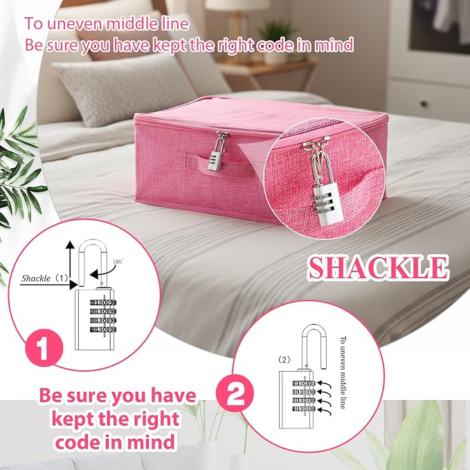 Briwooody Discreet Lockable Toy Bag Storage Organizer Toy Bag Storage Bins Case with Zipper Lid for Women and Men Clothes Container(Pink,15 x 10 x 6.3 Inch) - Image 3