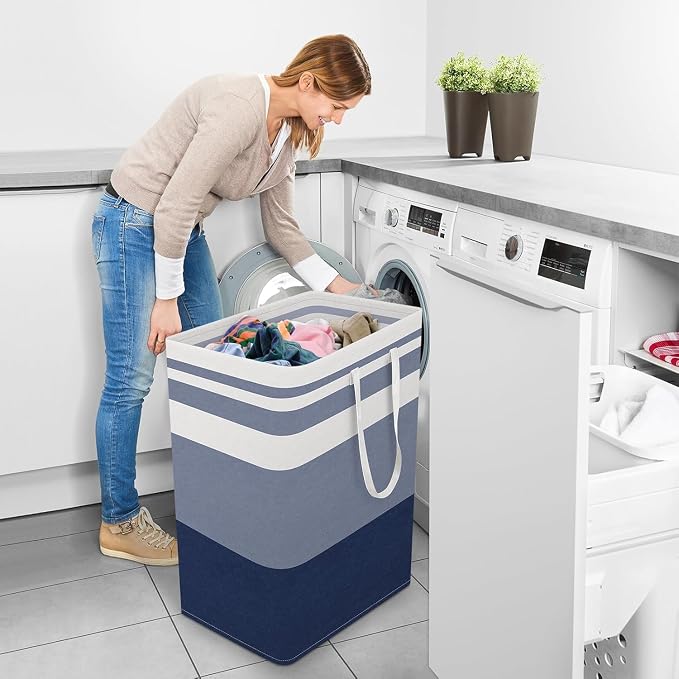 StorageRight Laundry Basket Hamper Large Collapsible Laundry Hamper with Easy Carry Handles，Freestanding Clothes Hampers for Laundry, Bedroom, Dorm, Clothes, Towels, 125L, Gradient Blue - Image 6