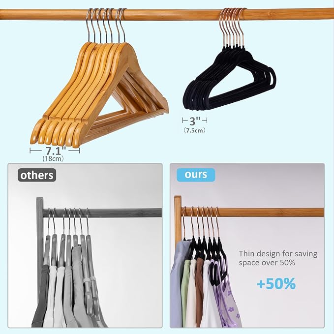 Tonswachic Velvet Baby Hangers 30 Pack - 11 Inch Premium Felt Non Slip Kids Hanger for Infant Toddler Clothes - 0.2" Ultra Thin Baby Clothes Hangers for Children's Closet with 10 Hanger Clips - Black - Image 4