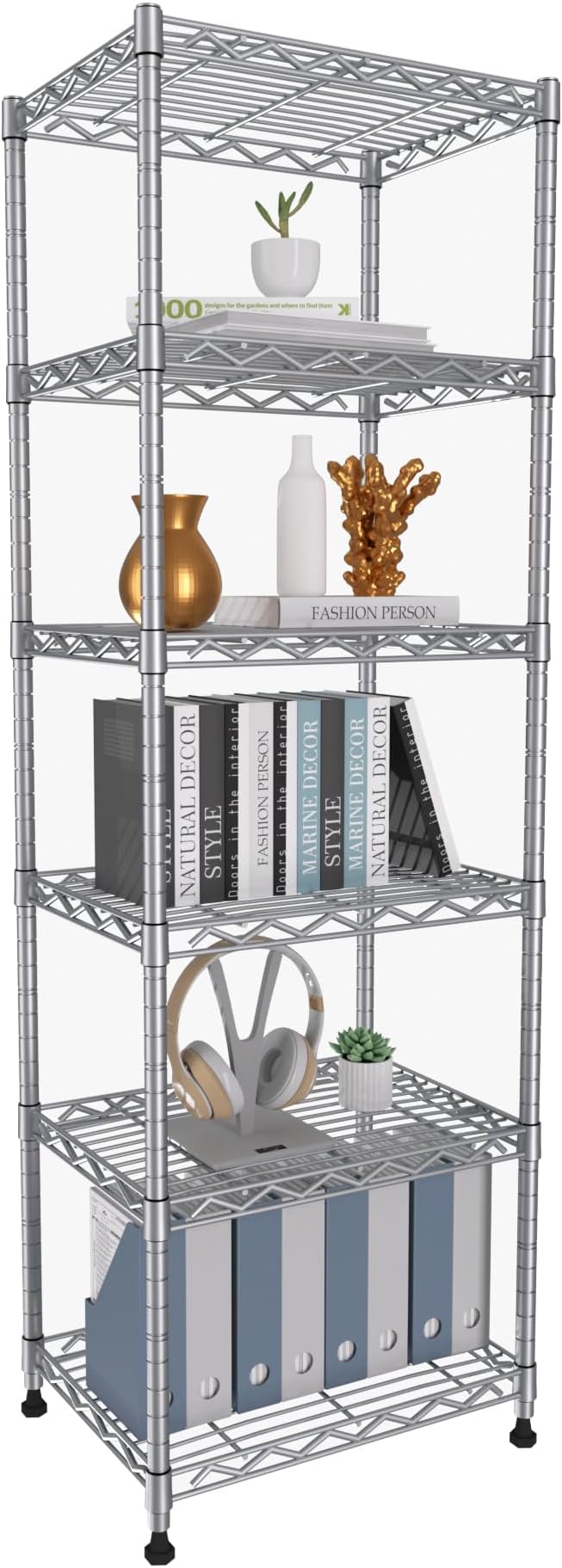 GIOTORENT 6-Tier Storage Shelves Standing Shelving Metal Units, Adjustable Height Wire Shelf Display Rack for Pantry Laundry Bathroom Kitchen 16.6” x 11.8” x 63”, Silver by GIOTORENT