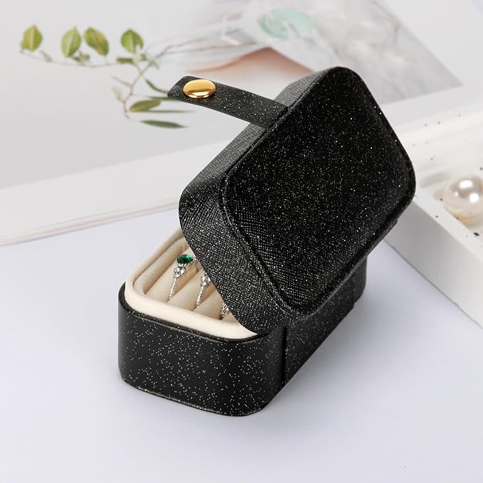 KUKUVR Small Travel Jewelry Box, Mini Jewelry Holder for Multiple Rings Necklace Earrings Lipstick, Portable Jewelry Storage Organizer Case with Removable Ring Slot (BLACK) - Image 4