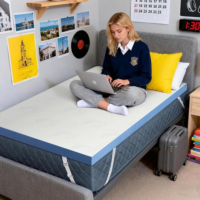 Extra Firm Mattress Topper Twin-XL: 3 Inch High Density Foam, Extra Support Mattress Pad for Back Pain, Washable Anti-Slip Breathable Cover, No Smell, CertiPUR-US Oeko-Tex Certified 80x38, Blue