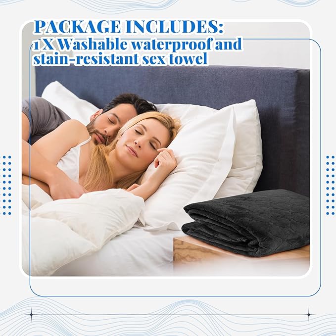 Couples Waterproof Mat Lover Reusable Stainproof Blanket Quiet Easy Use Towel Protector for Adult Multi Functional Bed Sheets Couple Messy Play Pleasure Comfort(Black,54 x 34 Inch)