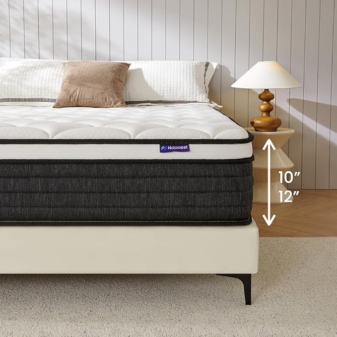 NapNest Queen Mattress 12 Inch, Hybrid Mattresses Queen Size in a Box, Medium Firm Feel Memory Foam and Individual Pocket Springs Fiberglass Free Bed Matress Breathable, CertiPUR-US