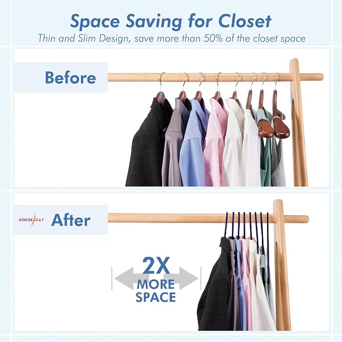 HOUSE DAY Black Plastic Hangers 40 Pack, Plastic Clothes Hangers with Built-in Strap Hooks, Space Saving Slim Hanger for Closet Organizers and Storage, Durable Clothing Hanger for Shirts Blouses Tops - Image 4