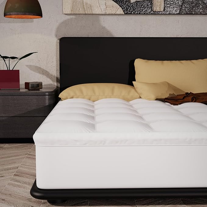 Epitex Mattress Topper Queen Size, 3 Inch Extra Thick and Plush Pillow Top Mattress Pad for Support, Breathable Cotton Cover with 16'' Deep Pocket Design, Skid-Proof Bottom, White