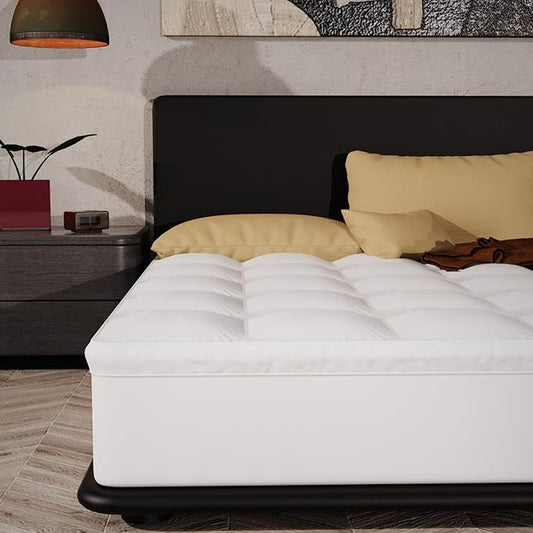 Epitex Mattress Topper Twin Size 3 Inch – Extra Thick and Fluffy Pillow Top for Twin Bed, Breathable, Cooling and Supportive Mattress Pad with 8-16'' Deep Pocket Design, Skid-Proof Bottom, White