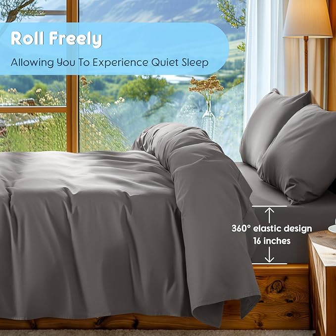 SONORO KATE 100% Egyptian Cotton Sheets Set - 1000 High Thread Count, Luxury 5-Star Hotel Sateen Bed Sheets, Soft, Breathable Long Staple Sheets, Fit up to 16" - 4 PC (Dark Grey,California King)