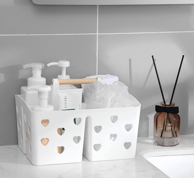 Anyoifax Portable Shower Caddy Plastic Basket Organizer Divided Bathroom Storage Tote With Handle for College, Dorm Room, Kitchen, White - Image 3