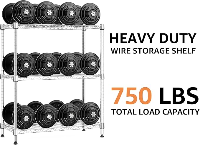 M MZG 750 lbs 3 Tier Storage Rack Metal Wire Shelving Unit, Storage Standing Shelf Organizer for Laundry Bathroom Kitchen Pantry Closet Garage Basement Utility Room, Chrome 13.8" D x 29.5" W x 35.5" H - Image 8