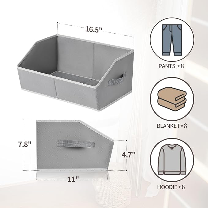 Homsorout Large Storage Bins Baskets - 6 Pack Closet Storage Cubes, Fabric Baskets for Organizing, Cube Organizer Bins with Handles, Foldable Boxes for Clothes, Towels, Grey - Image 7