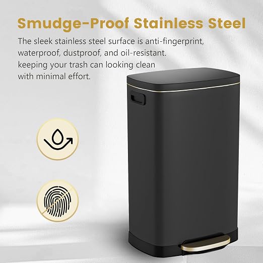 ELPHECO Kitchen Trash Can with Lid Soft Close, 13 Gallon / 50L Stainless Steel Pedal Garbage Can, Heavy-Duty Fingerprint Proof Step Wastebasket with 20 Bags, Removable Bucket, Home Office, Matte Black - Image 5