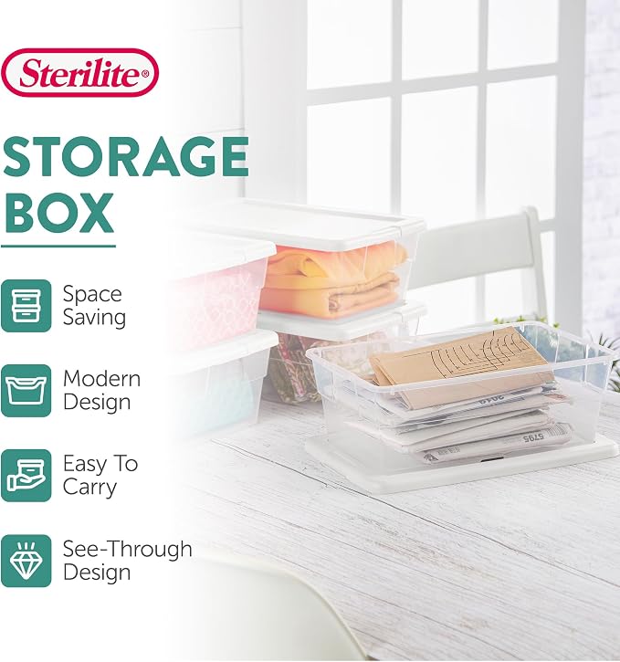 Sterilite 24-Pack 6 Quart Storage Boxes, Stackable Clear Plastic Bins with Snap-On Lids - Heavy-Duty Organizing Containers for Closet, Bathroom, and Office - Image 2