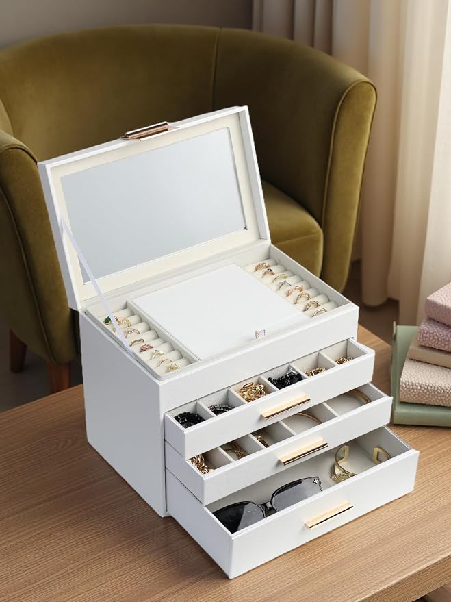 BOOVO Jewelry Boxes for Women, White and Black 6 Layer Large Jewelry Box for Necklace, Bracelet, Earrings, Rings Storage, Jewelry holder Organizer for Girls Gift (Clear White, 4 layer) - Image 7