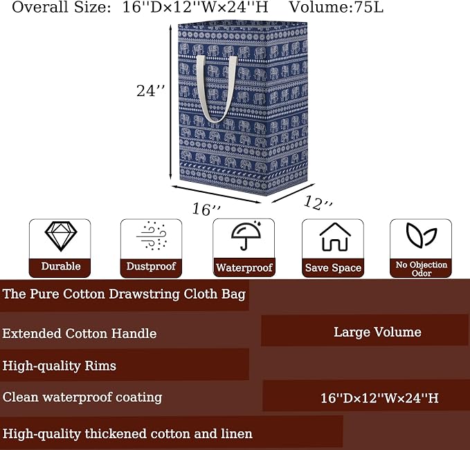 Waterproof Laundry Hamper Collapsible Laundry Basket Extended Cotton Handle Laundry Bag Large Clothes Storage Toy Organization for Bathroom Bedroom Laundryroom College Dorms - Image 2