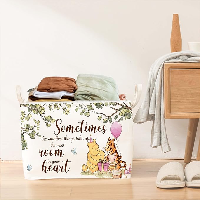 Winnie Nursery Decor, the Pooh Baby Stuff, Winnie Storage Nursery Basket, Large squarecanvas Laundry Hamper With A Waterproof PECoating, Foldable, Toys Bin, Baby Nursery HamperDecor, Star - Image 6